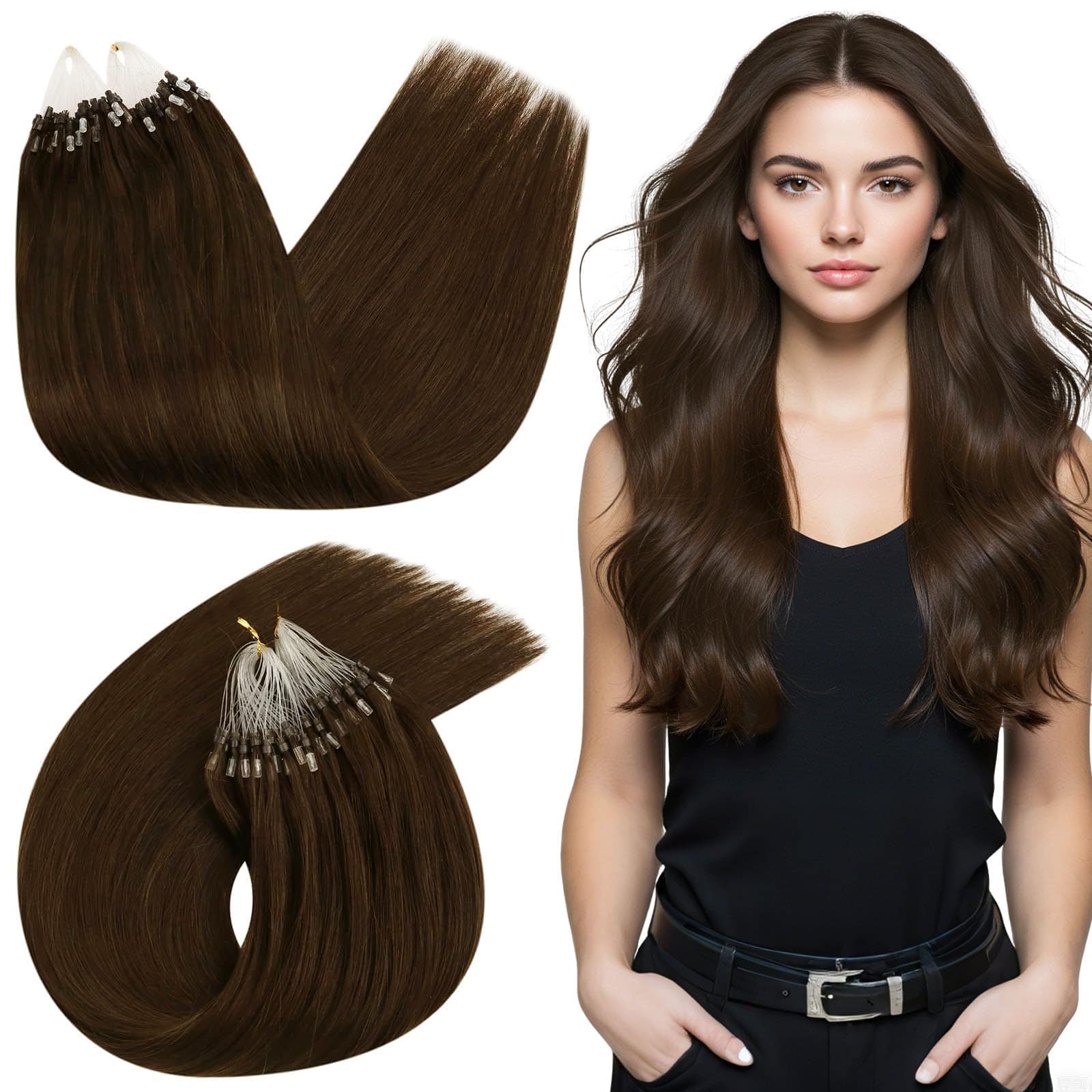 Extensiones de Cabello de Micro-Loop Marrón Chocolate Ugeat