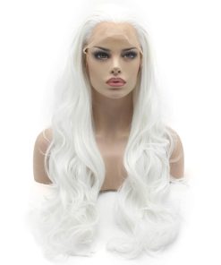 Pelucas Blancas Onduladas Largas de 26 pulgadas de Densidad