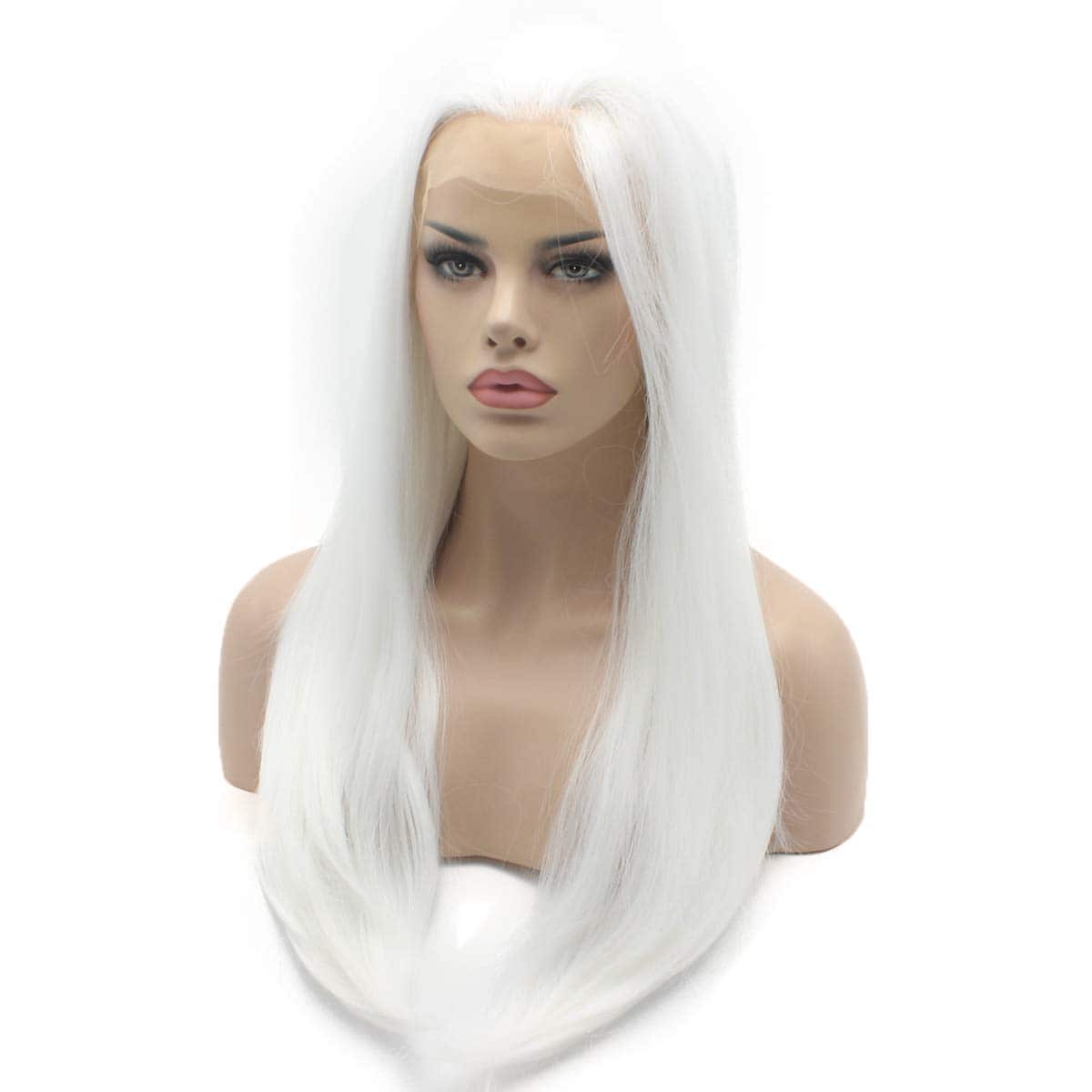 Pelucas Sintéticas Blancas Largas y Lisas con Frente de - Imagen 4