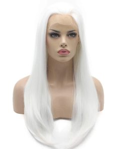 Pelucas Sintéticas Blancas Largas y Lisas con Frente de
