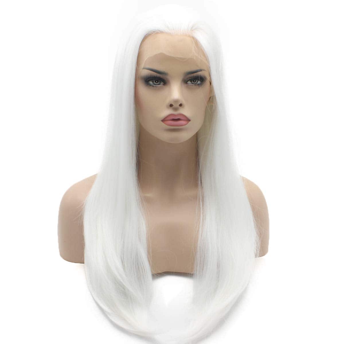 Pelucas Sintéticas Blancas Largas y Lisas con Frente de