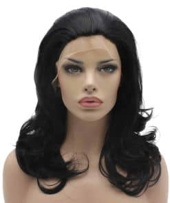 Pelucas de Encaje de Sintético Negro de Media Longitud