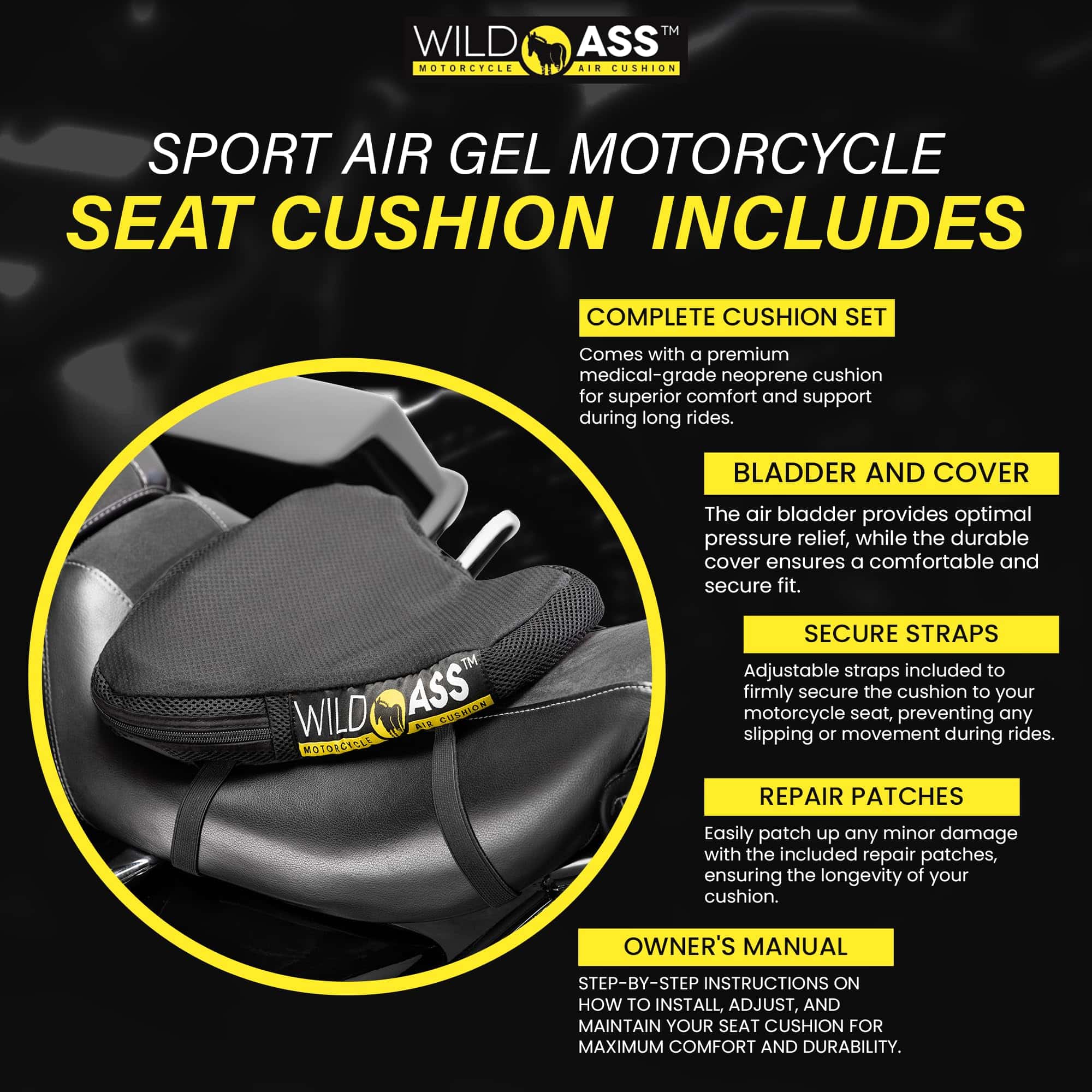 Cojín de asiento de gel para motocicleta Wild Ass - - Imagen 7