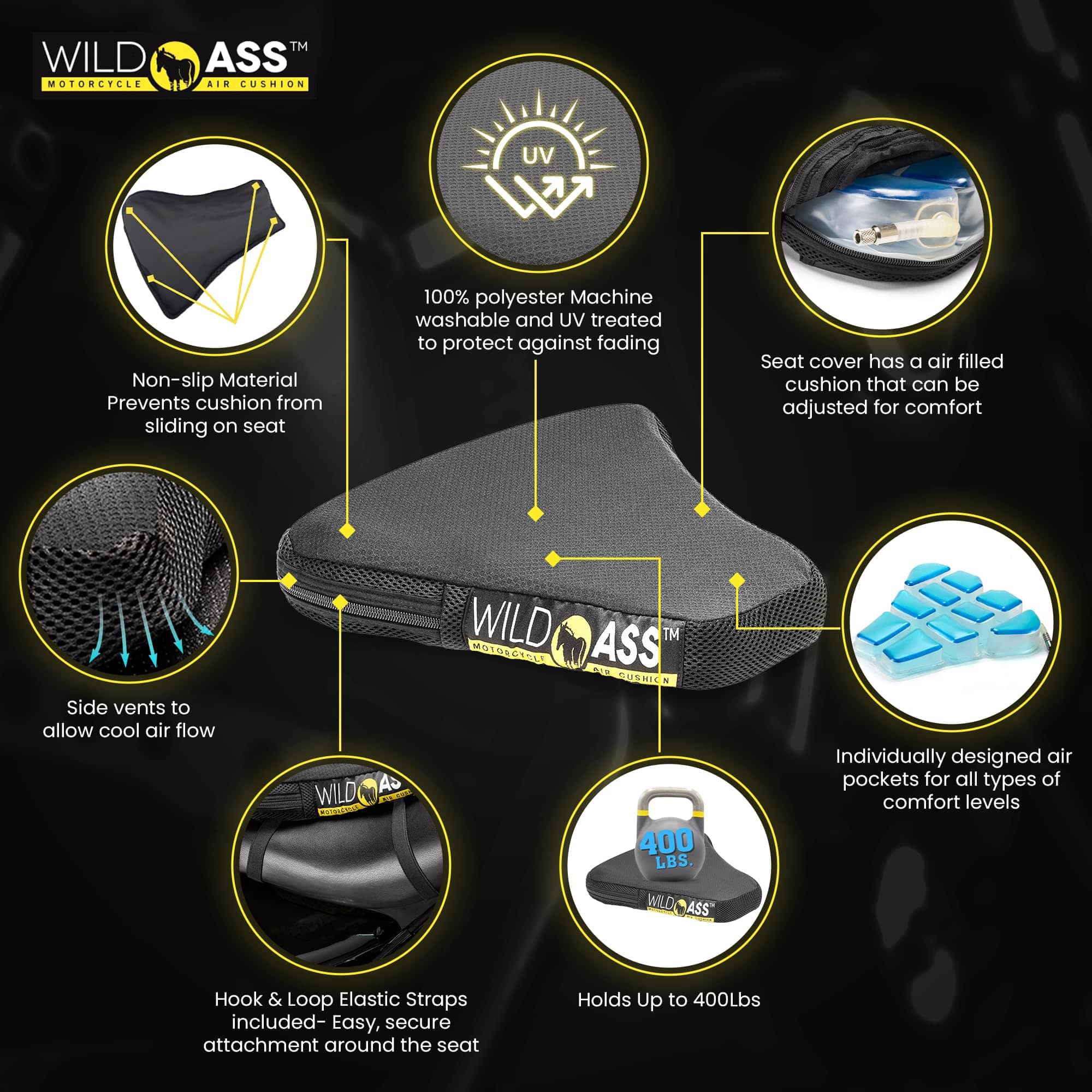 Cojín de asiento de gel para motocicleta Wild Ass - - Imagen 3