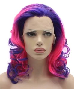 Pelucas Sintéticas de Encaje Frontal en Ombré Morado Rosa