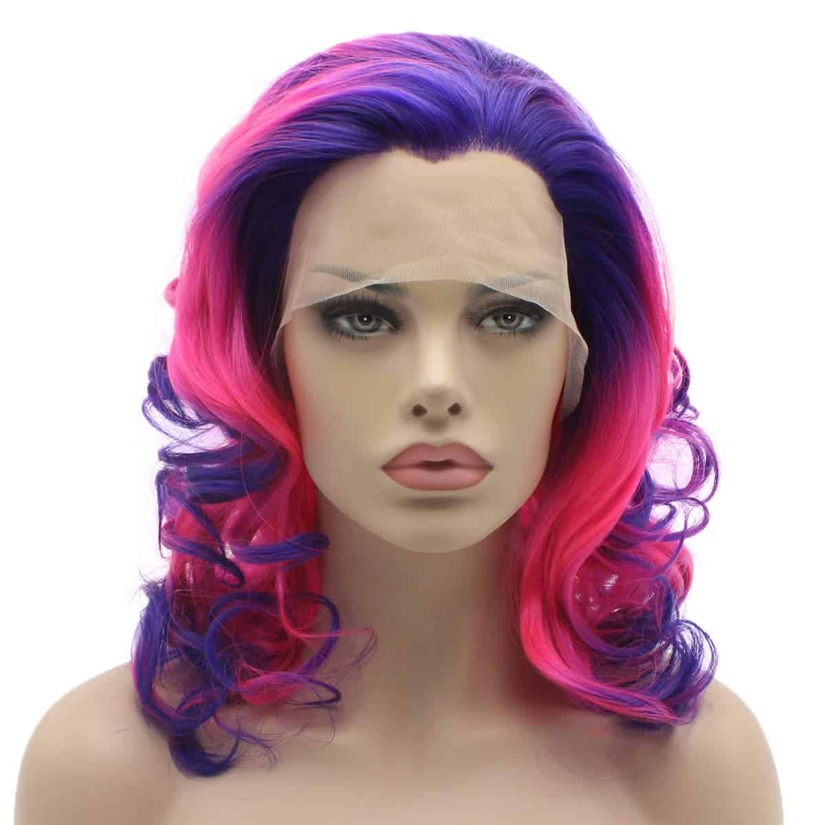 Pelucas Sintéticas de Encaje Frontal en Ombré Morado Rosa