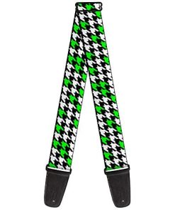 Correa de Guitarra Houndstooth Negro Blanco Verde Neón 2