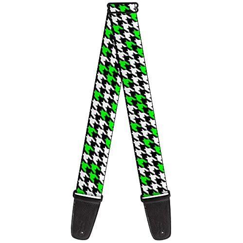 Correa de Guitarra Houndstooth Negro Blanco Verde Neón 2