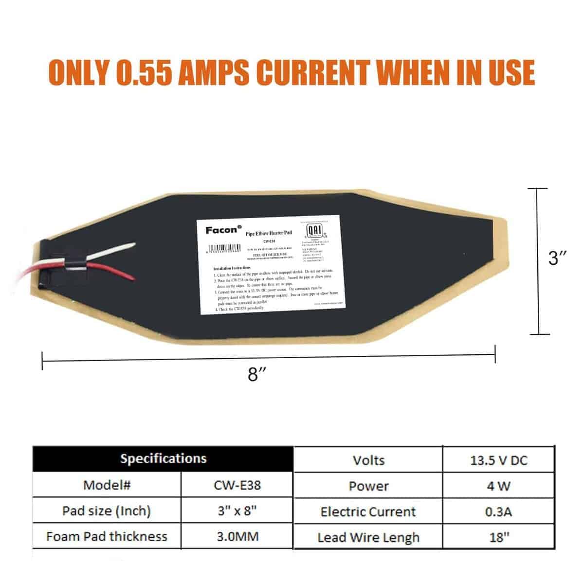 Facon 3" x 8" calentador de tubería de codo para RV, - Imagen 4