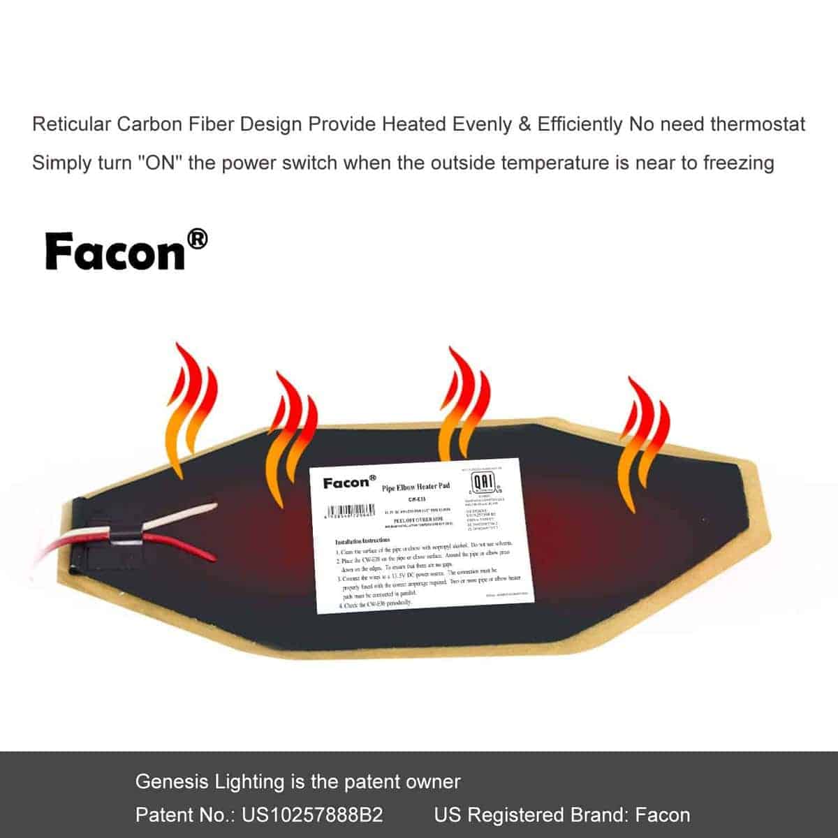 Facon 3" x 8" calentador de tubería de codo para RV, - Imagen 3