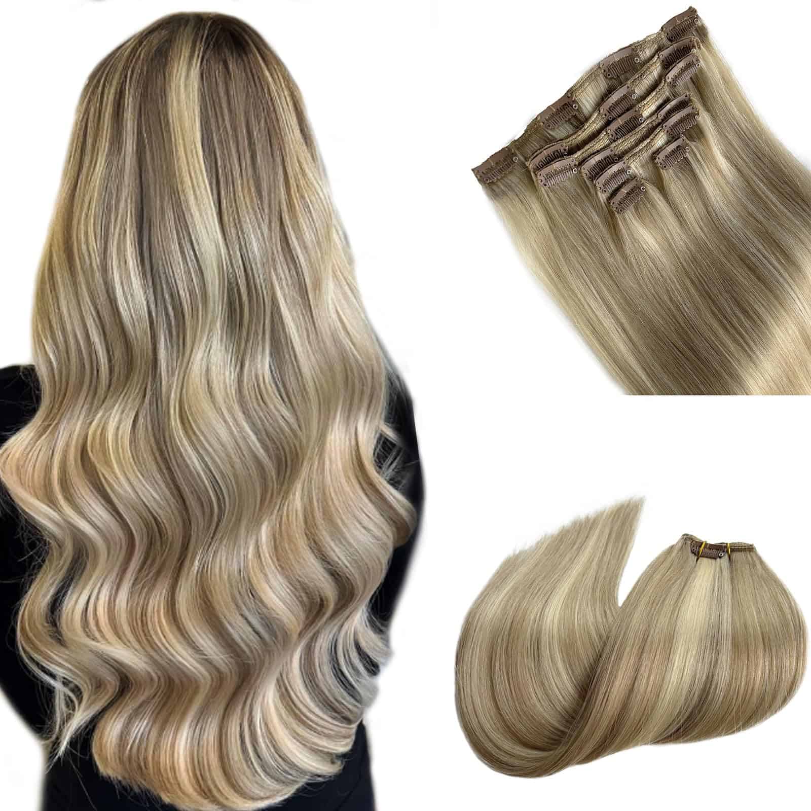 Extensiones de Cabello Rubio Balayage Clip en Cabello Real
