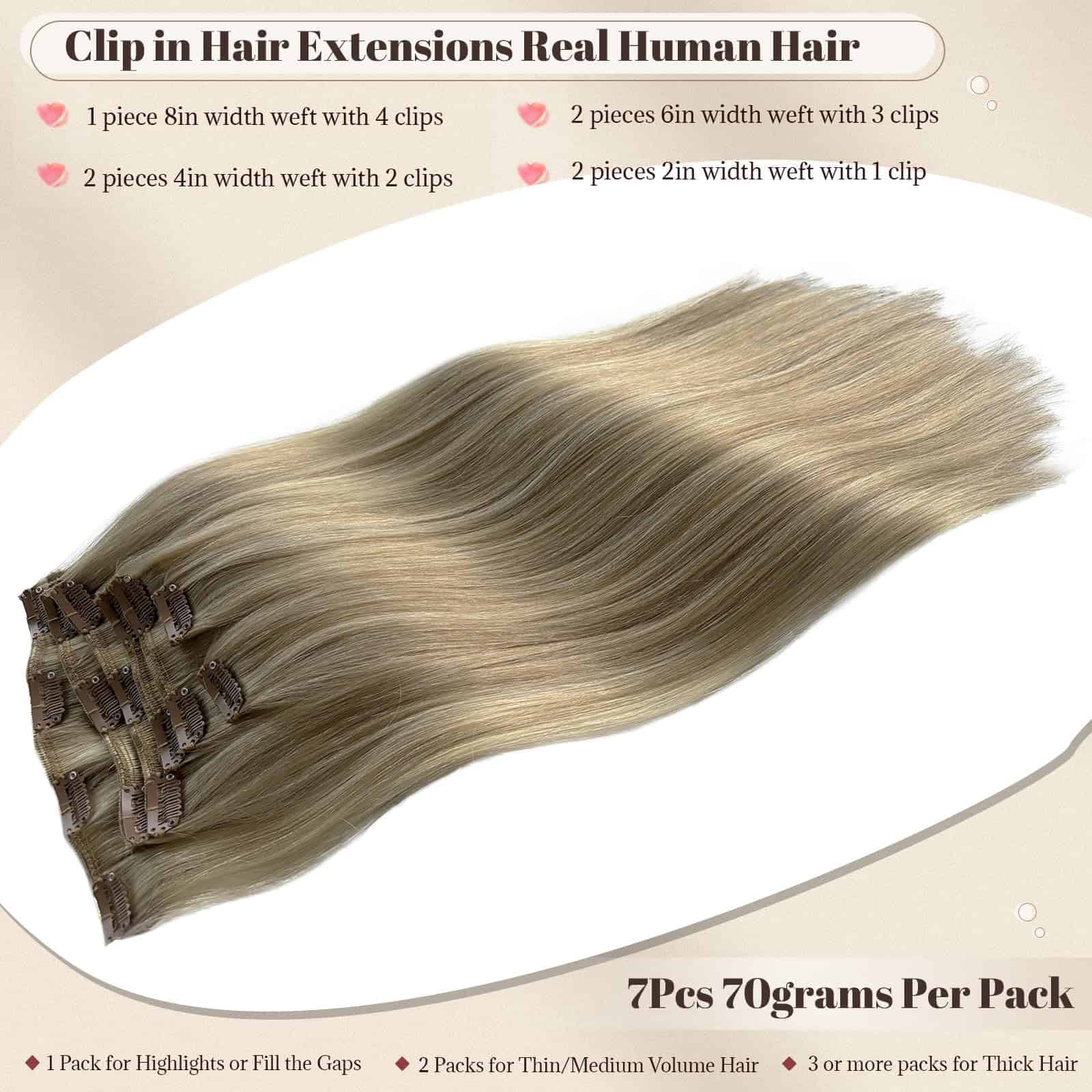 Extensiones de Cabello Rubio Balayage Clip en Cabello Real - Imagen 3
