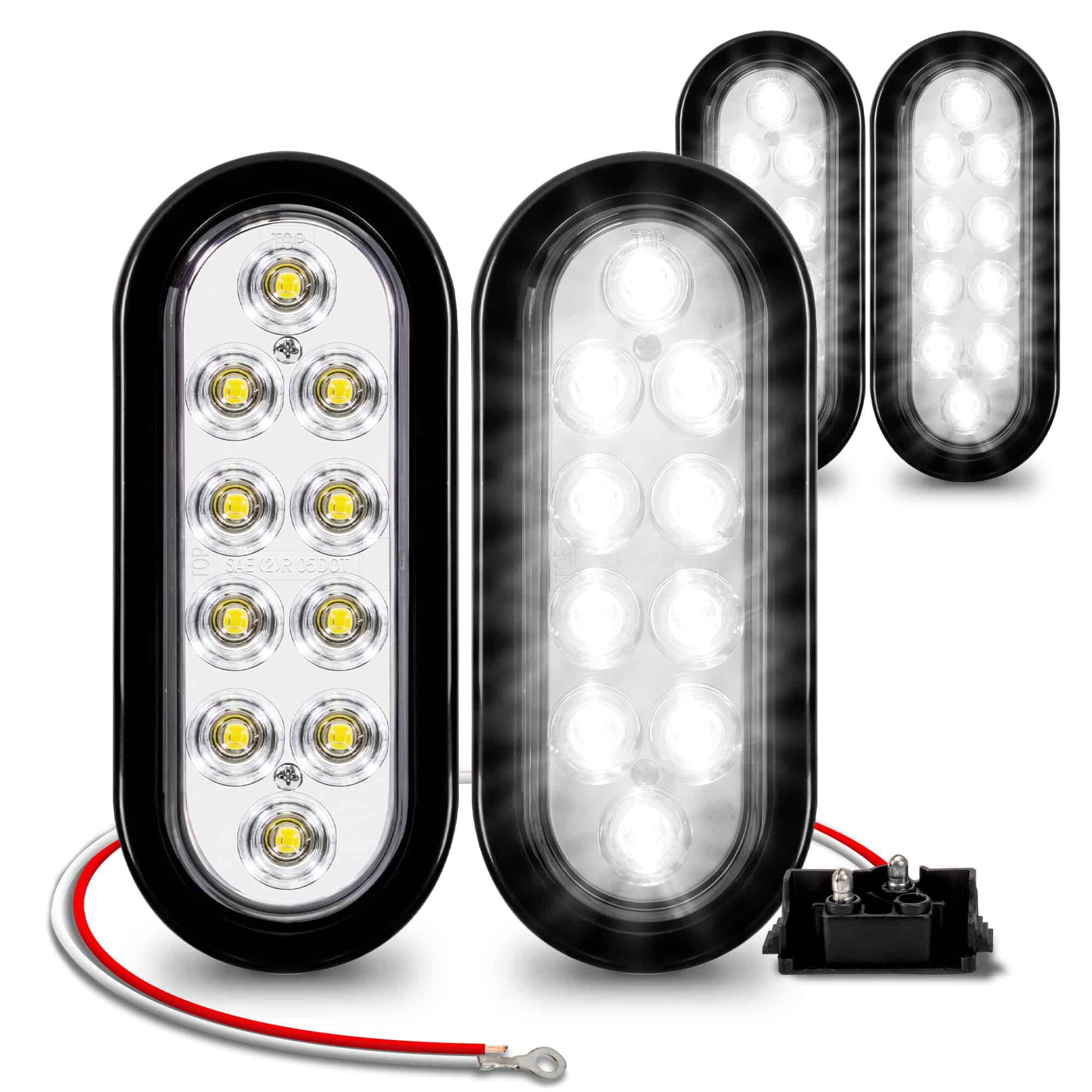 Kit de 4 luces traseras LED blancas transparentes ovales de