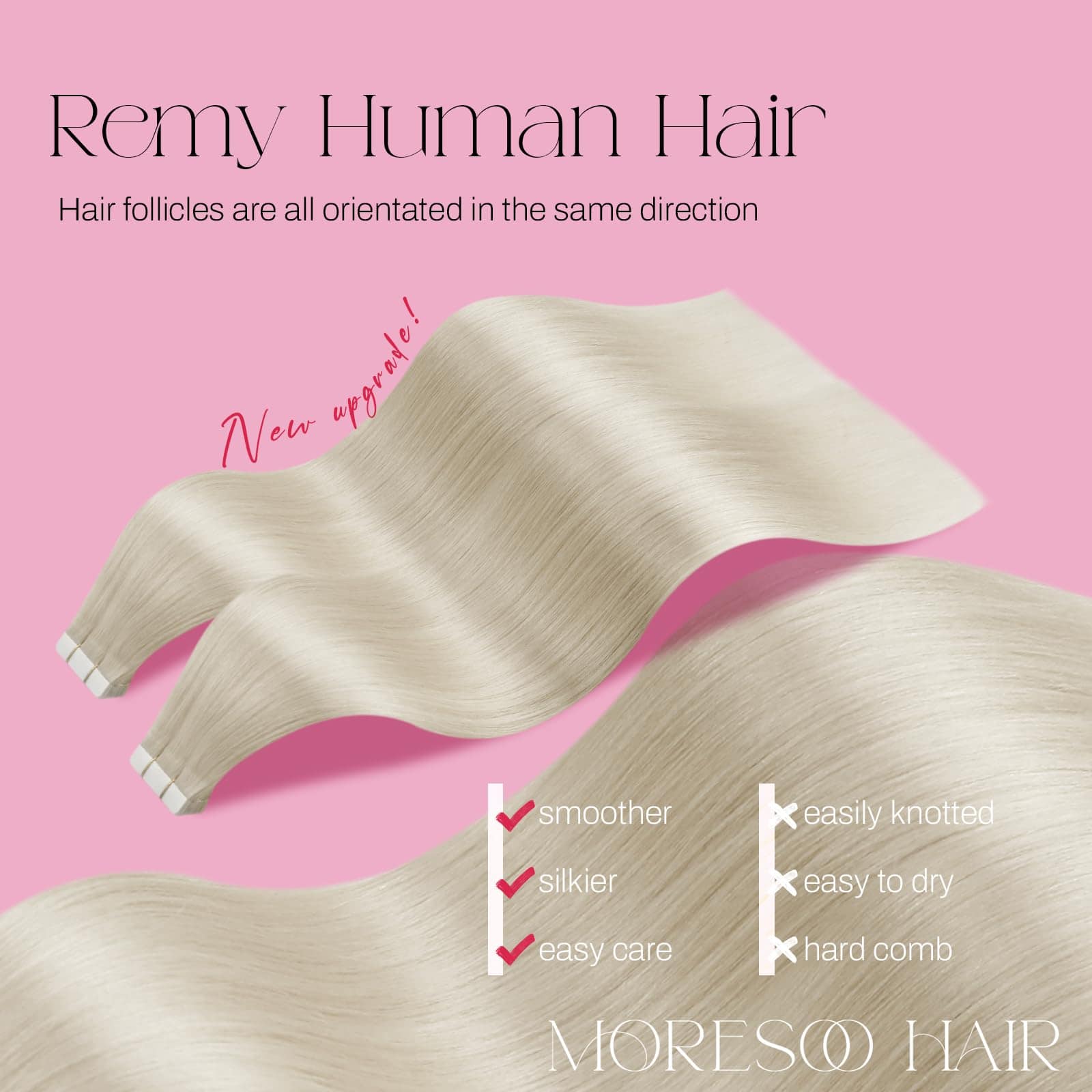 Extensiones de Cabello Rubias Platino Moresoo Tape in - Imagen 3