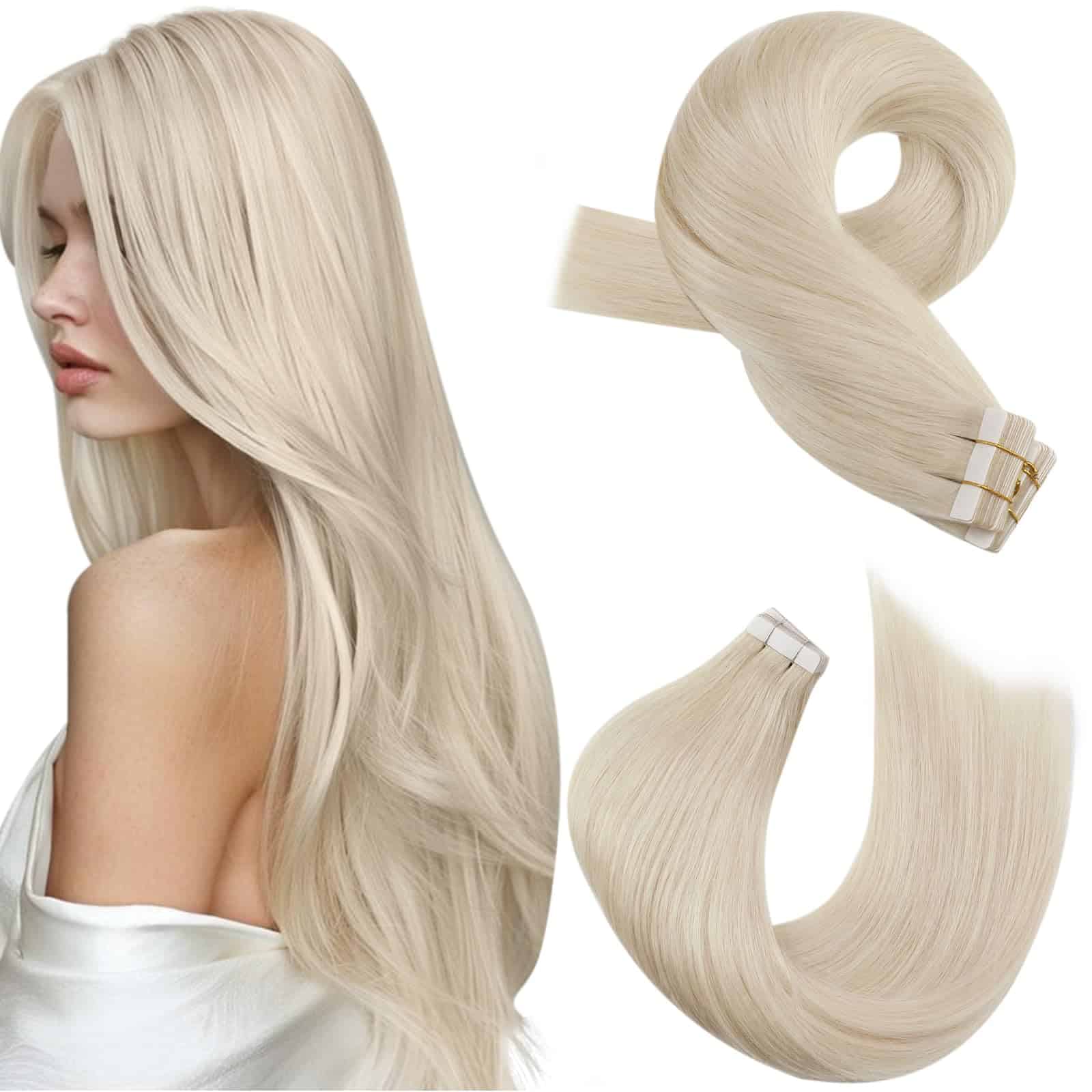 Extensiones de Cabello Rubias Platino Moresoo Tape in