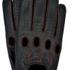 Guantes de Conducción de Cuero Genuino de -Negro/Hilo Rojo