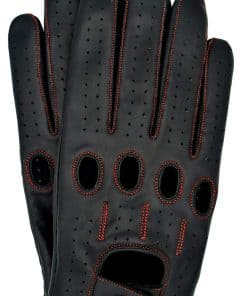 Guantes de Conducción de Cuero Genuino de -Negro/Hilo Rojo