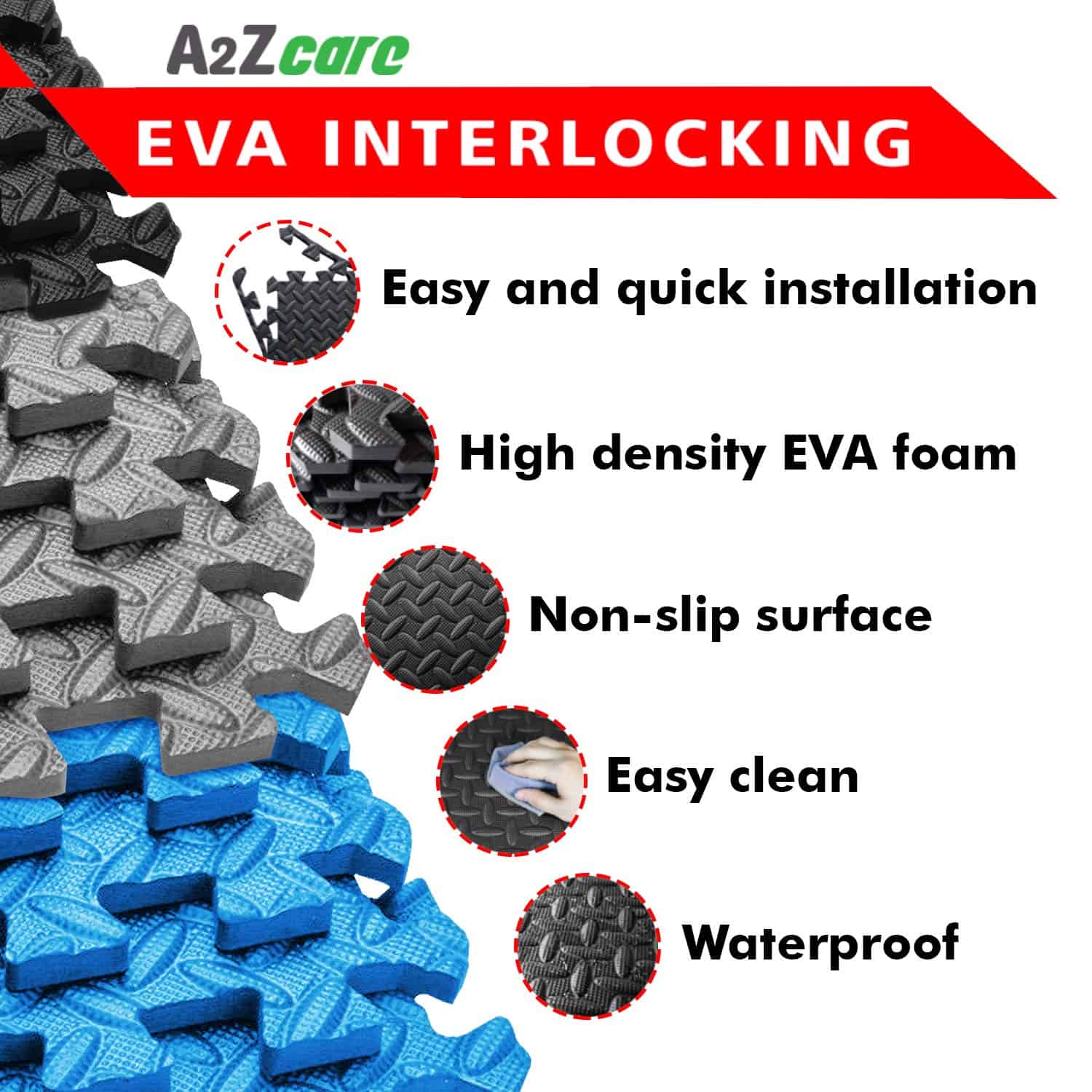 Tapete de Ejercicio de Rompecabezas A2ZCARE con Azulejos - Imagen 4