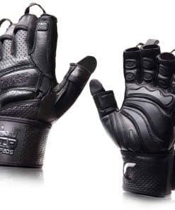 Guantes de Gimnasio de Cuero Elite con Muñequeras -Negro