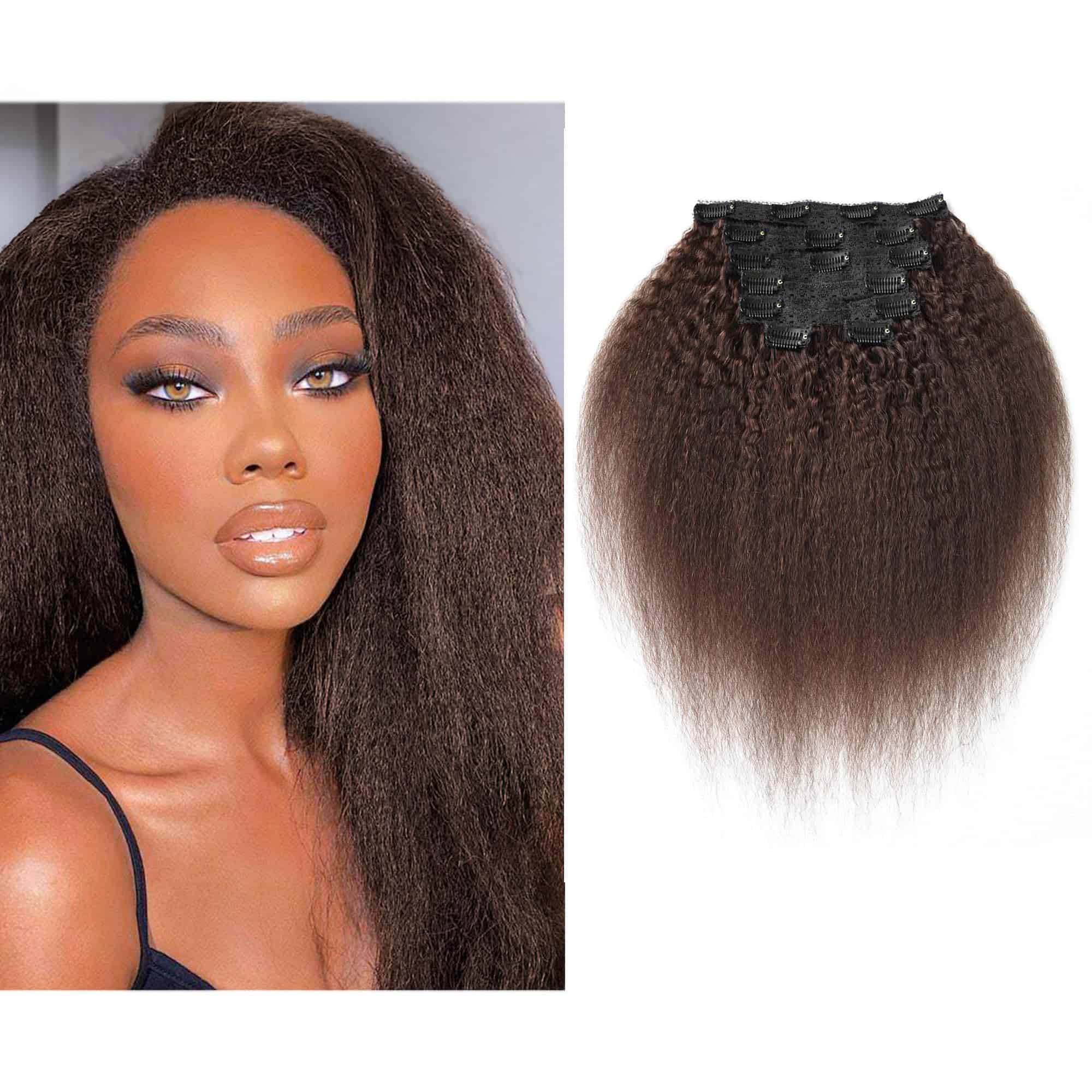 Extensiones de Cabello Humano Clip en Kinky Straight 16