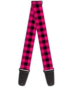 Correa de guitarra Buffalo Plaid Negra Fucsia de 2 pulgadas