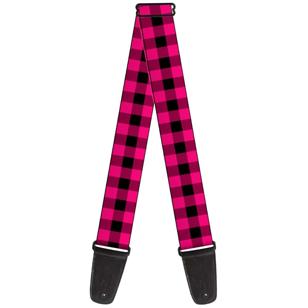 Correa de guitarra Buffalo Plaid Negra Fucsia de 2 pulgadas
