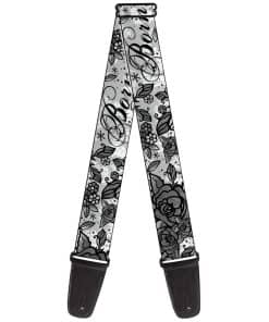 Correa de Guitarra Born to Blossom Negro Blanco 2 Pulgadas