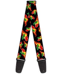 Correa de guitarra Buckle-Down Cerezas en Llamas Negras