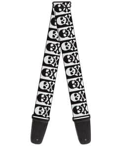 Correa de Guitarra Calavera Cruz Huesos Bloques Negro