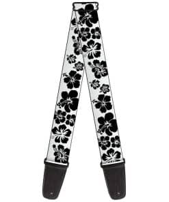 Correa de guitarra Buckle-Down Hibiscus Blanca Negra 2