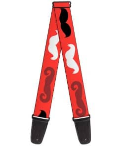 Correa para guitarra con bigotes rojos, marrones, blancos y