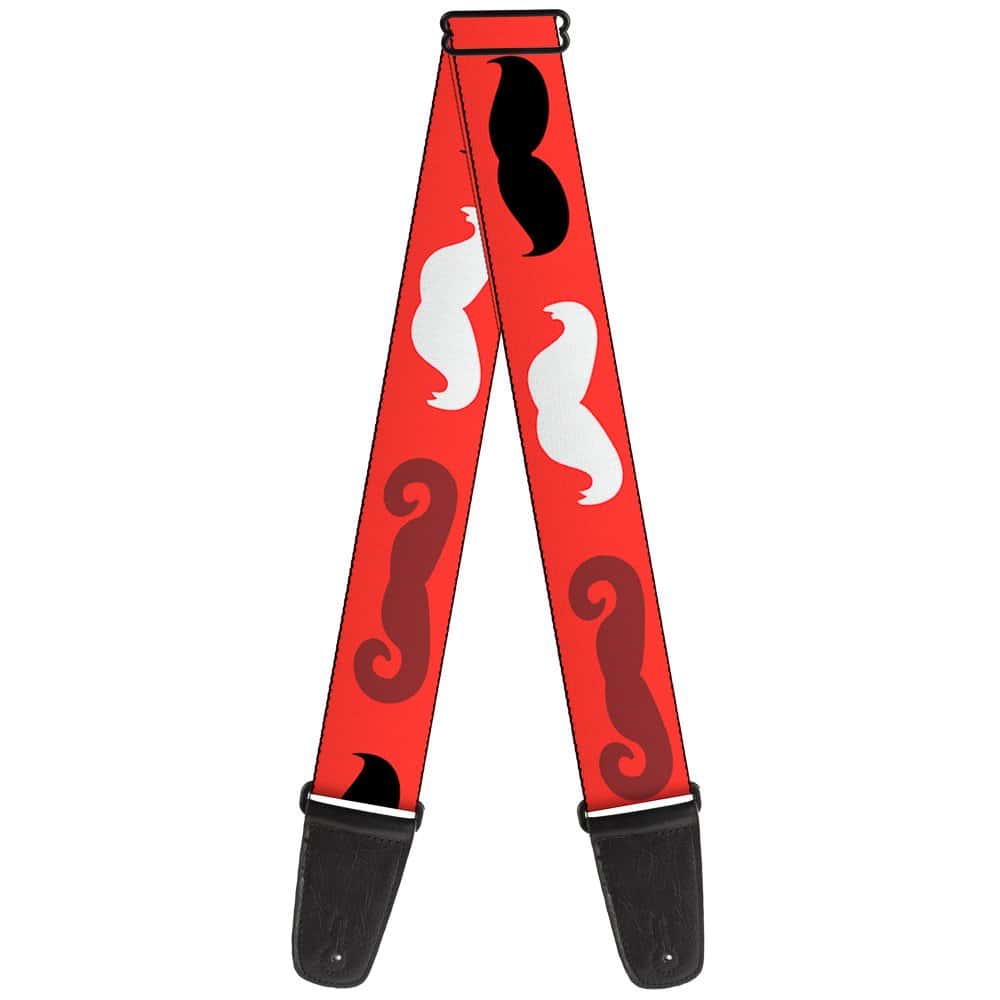 Correa para guitarra con bigotes rojos, marrones, blancos y