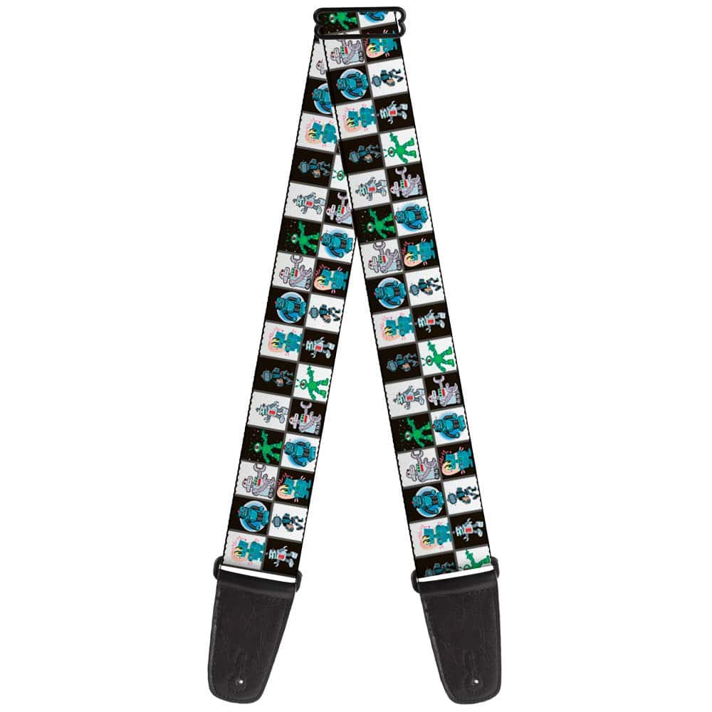 Correa para guitarra Robot Checkers Negro Blanco de 2