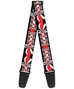 Correa de Guitarra Estilo Corsé Encaje de Lazo Negro Rojo 2