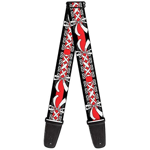 Correa de Guitarra Estilo Corsé Encaje de Lazo Negro Rojo 2