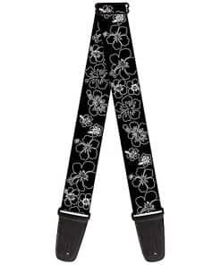 Correa para guitarra Hibiscus Outline Negro Blanco 2