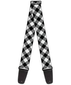 Correa de guitarra diagonal Buffalo Plaid blanco y negro de