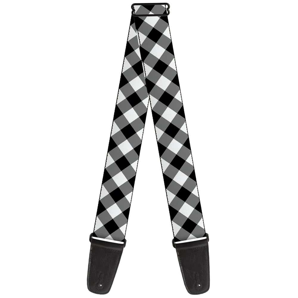 Correa de guitarra diagonal Buffalo Plaid blanco y negro de