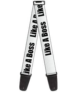 Correa de guitarra Buckle-Down Like A Boss Blanco Negro 2
