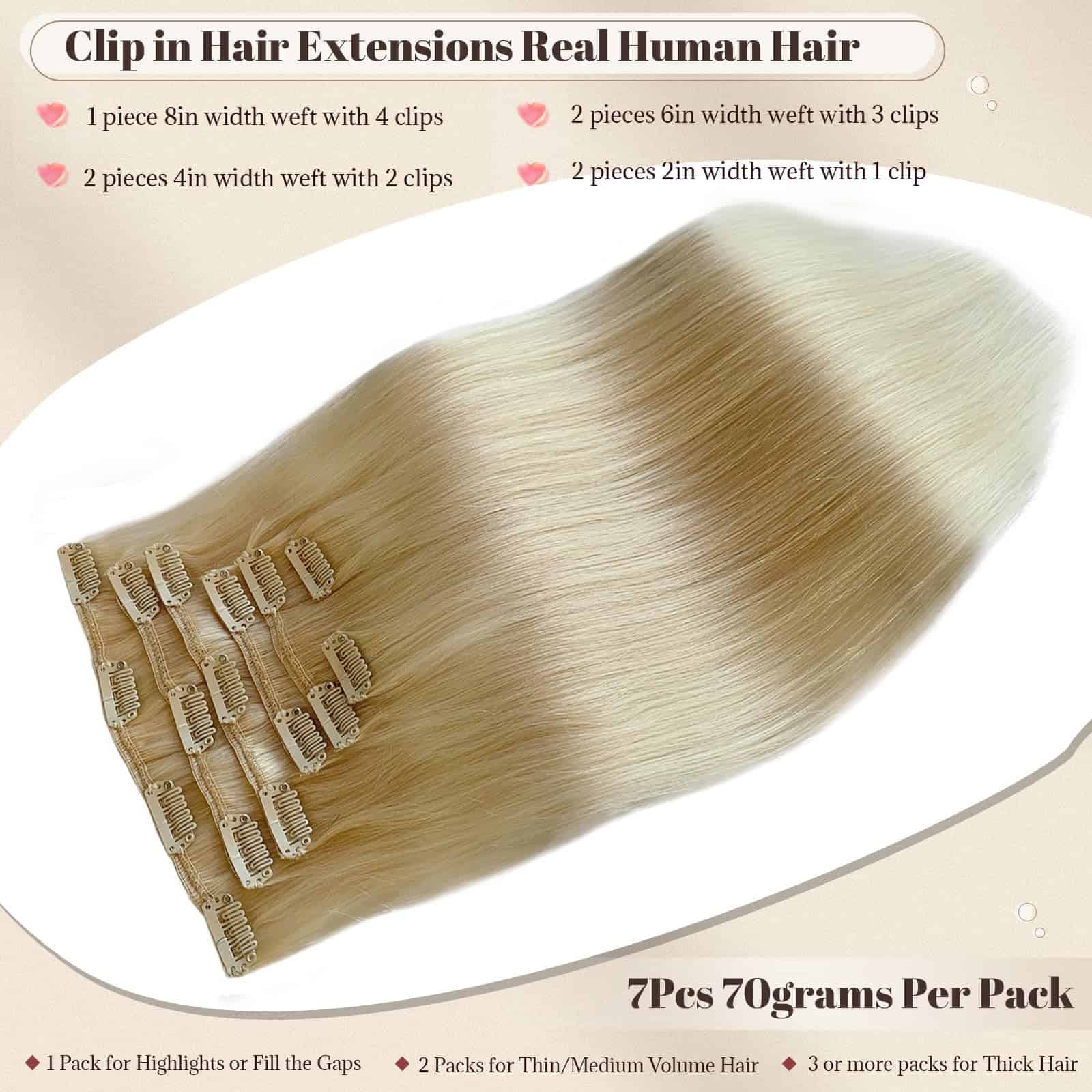 Extensiones de Cabello Clip Remy de Cabello Humano #60 - Imagen 3