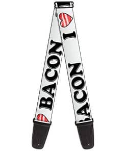 Correa de guitarra I Heart Bacon blanca y negra Bacon de 2