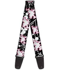 Correa de guitarra Heart Cross Bones Splatter Negro Blanco