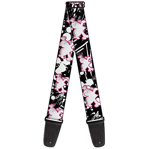 Correa de guitarra Heart Cross Bones Splatter Negro Blanco