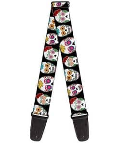 Correa de Guitarra Esqueleto de Azúcar Contorno Negro