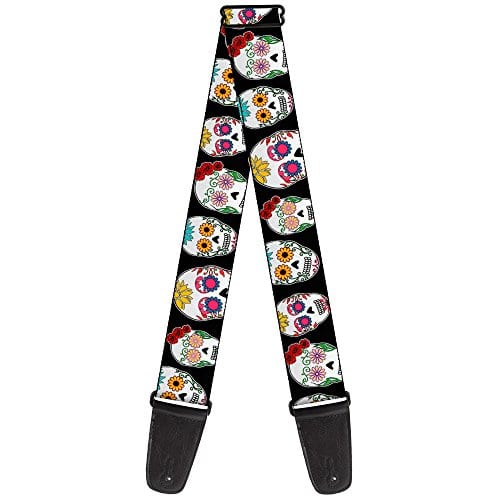 Correa de Guitarra Esqueleto de Azúcar Contorno Negro