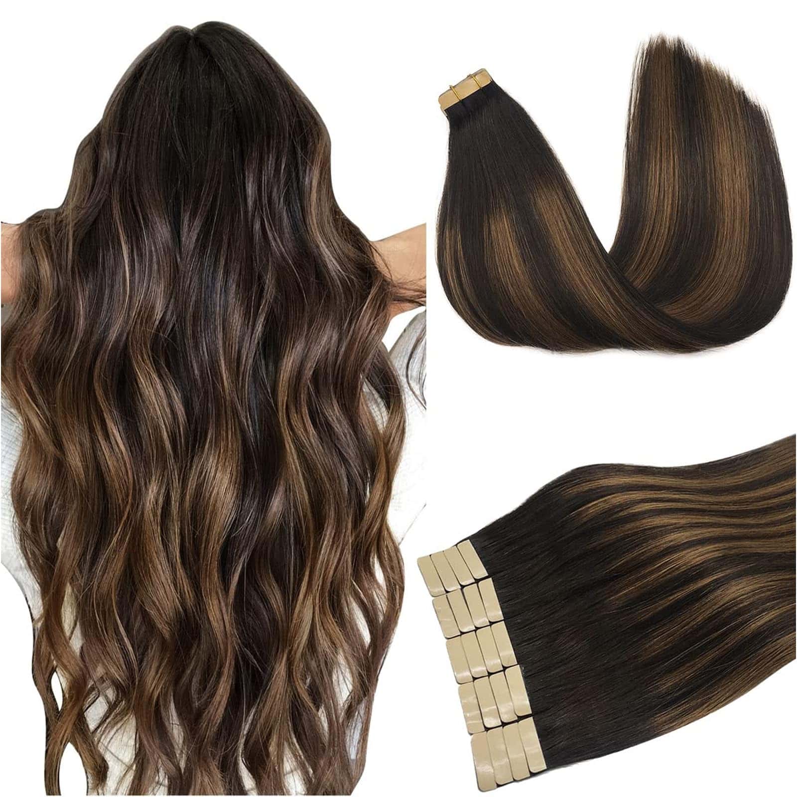 Extensiones de Cabello Tape in de Pelo Humano Balayage Dark