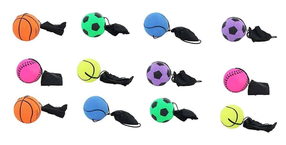 12 piezas Pelota deportiva de goma con retorno en cuerda de