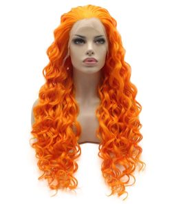 Peluca Rizada Larga y Sedosa Color Naranja de Alta Densidad