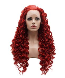 Pelucas Rizadas Largas y Estilizadas Rojas de Alta Densidad