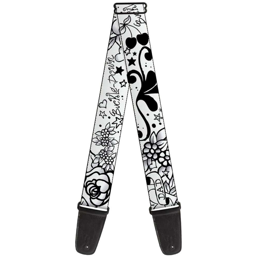 Correa de Guitarra Mamá Papá Negro Blanco 2 Pulgadas de